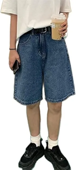 Knee-Length Denim Shorts High Waist Summer Harajuku Jean Bermuda Shorts Y2k Baggy Biker Streetwear Korean Style Preppy Girls