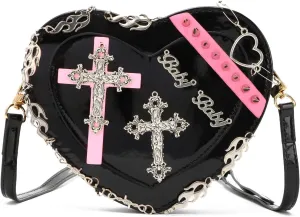 KUANG! Gothic Punk Purse Cross Studded Heart Shoulder Bag Lolita Chain Handbag for Women