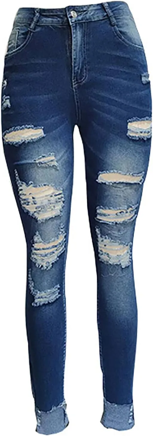 KUNMI Women's Ripped Mid Waisted Boyfriend Jeans Loose Fit Distressed Stretchy Denim Pants