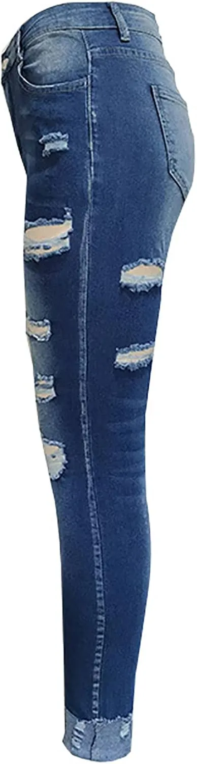 KUNMI Women's Ripped Mid Waisted Boyfriend Jeans Loose Fit Distressed Stretchy Denim Pants