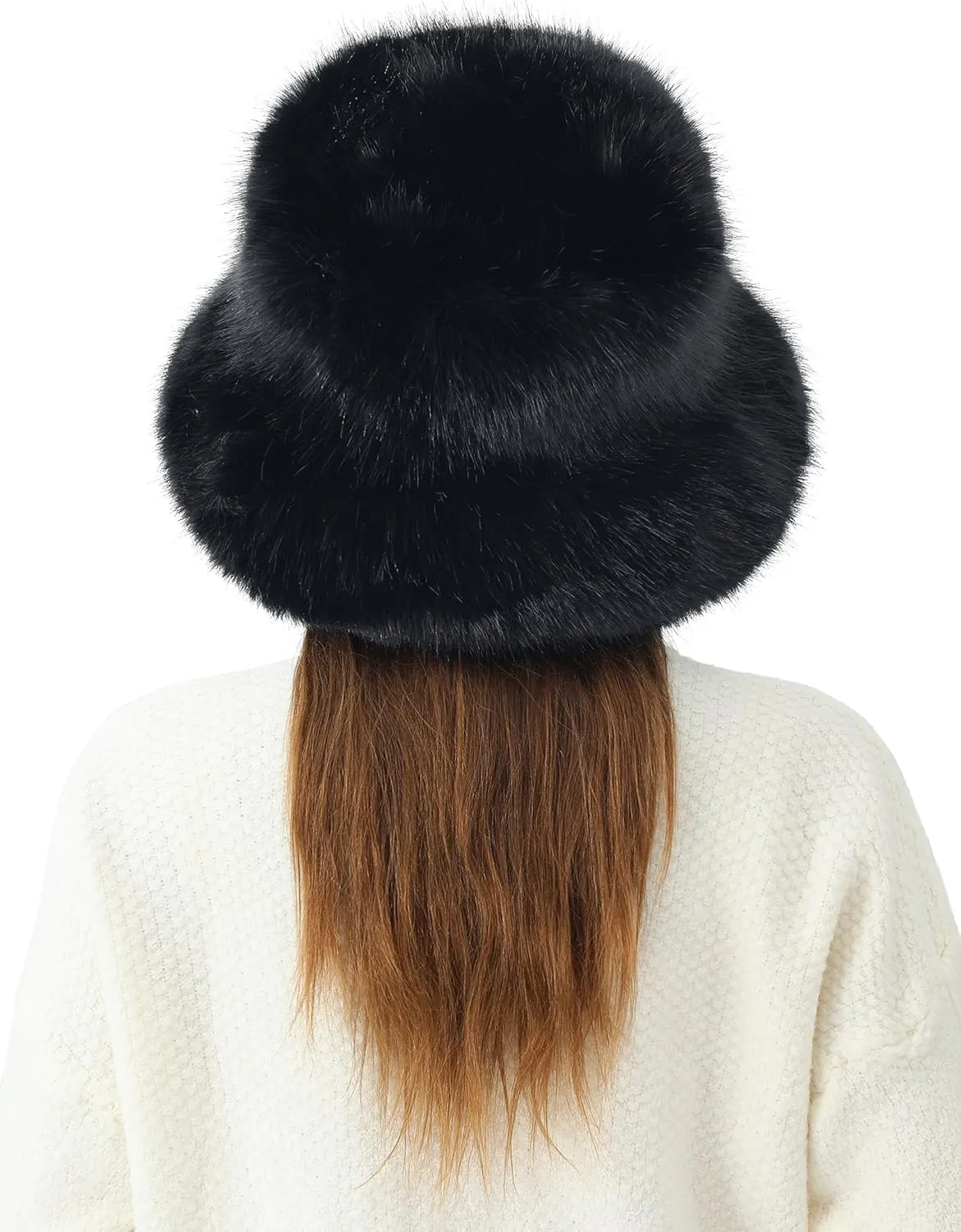 LA CARRIE Women's Fuzzy Wide Brim Faux Fur Bucket Hat Winter Warmer Fisherman Cap