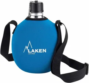 Laken Clasica 34oz Water Canteen, Aluminum Camping Bottle with Neoprene Pouch and Strap, Narrow Mouth, Leak Proof, BPA Free, Blue
