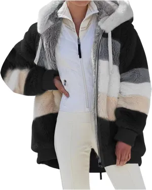 Lamb Wool Padded Coat, 2024 New Contrasting Lamb Wool Padded Coat, Fuzzy Winter Jacket With Pockets