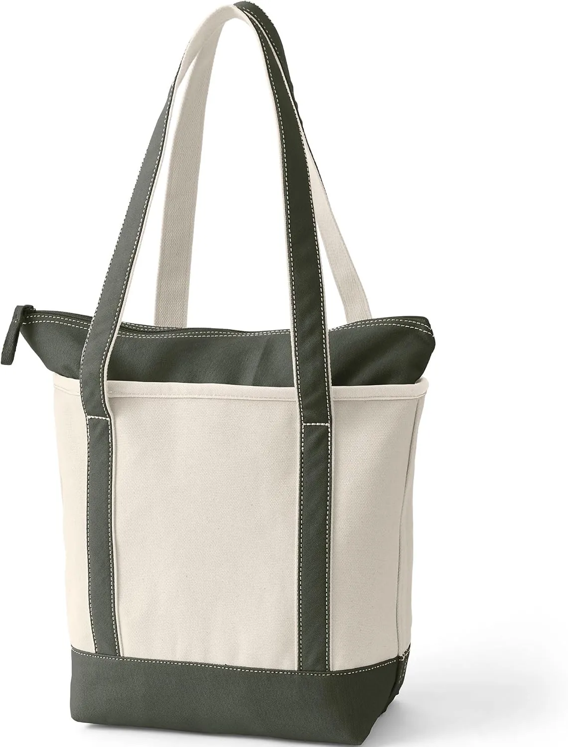 Lands' End Zip Top Long Handle Canvas Tote Bag