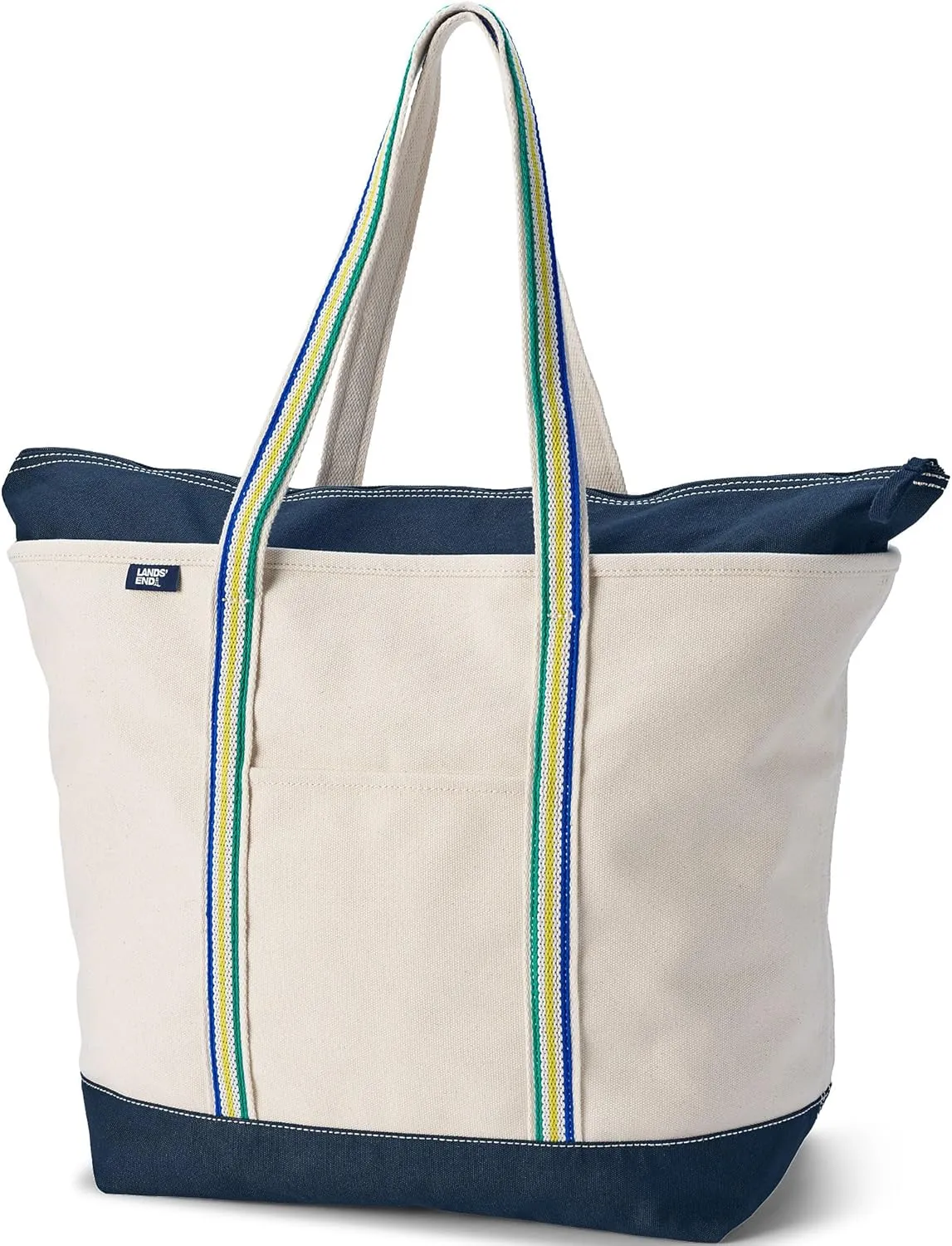 Lands' End Zip Top Long Handle Canvas Tote Bag