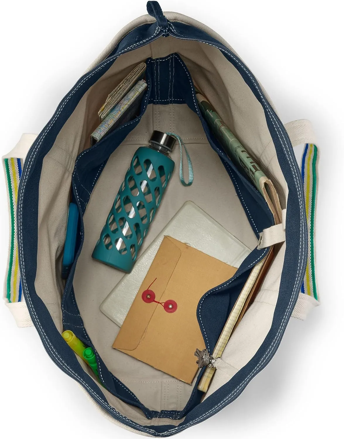 Lands' End Zip Top Long Handle Canvas Tote Bag