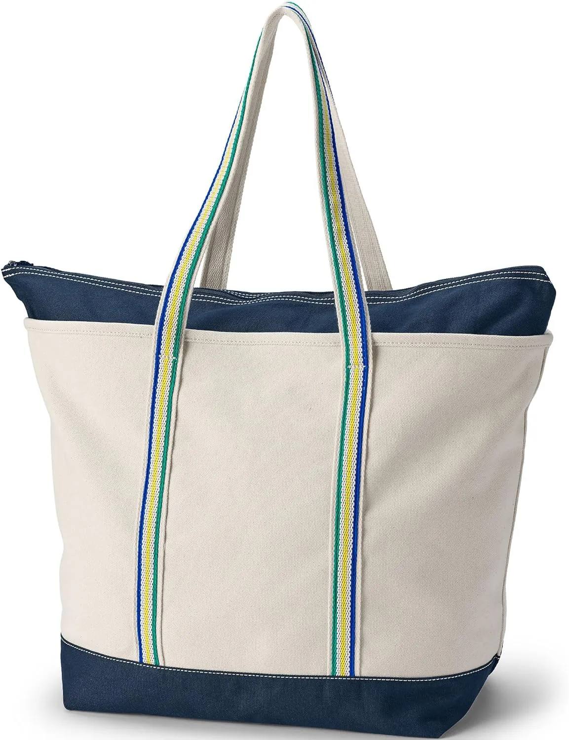 Lands' End Zip Top Long Handle Canvas Tote Bag
