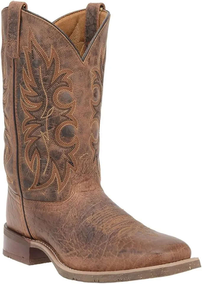 Laredo Mens Montana Embroidered Square Toe Pull On Casual Boots Mid Calf - Brown