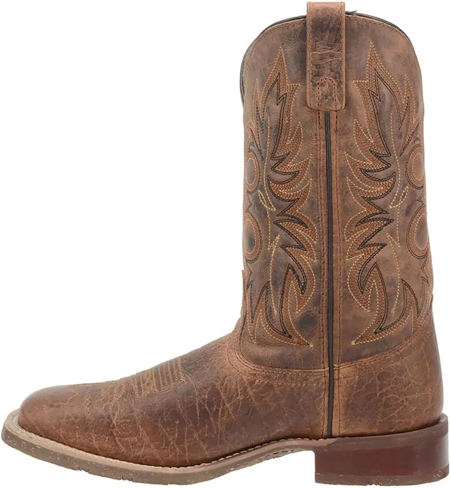 Laredo Mens Montana Embroidered Square Toe Pull On Casual Boots Mid Calf - Brown