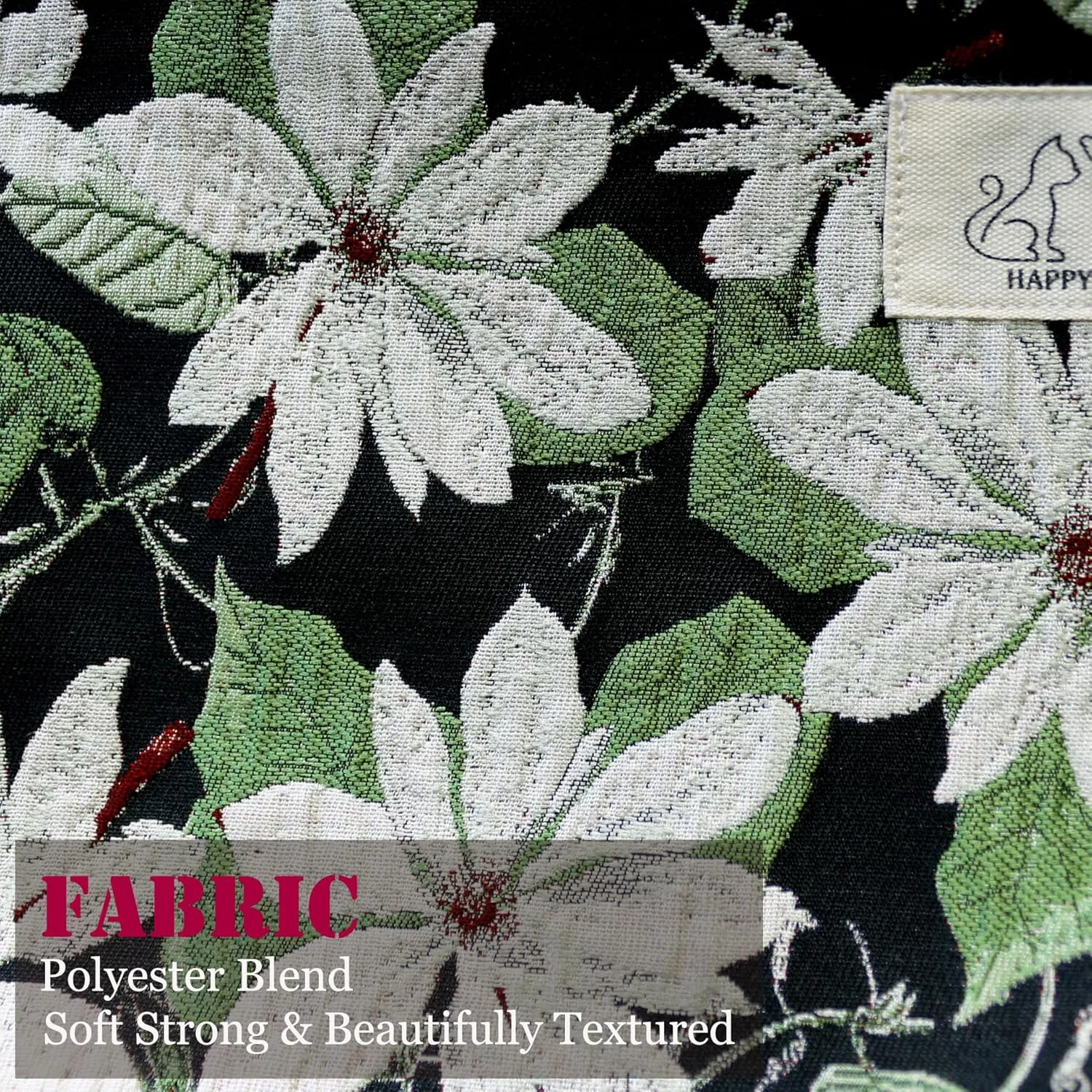 Large Black Embroidery Floral Makeup Bag Cosmetic Toiletries Travel Pouch, Canvas Lined, Purse Organizer, White Green Flowers