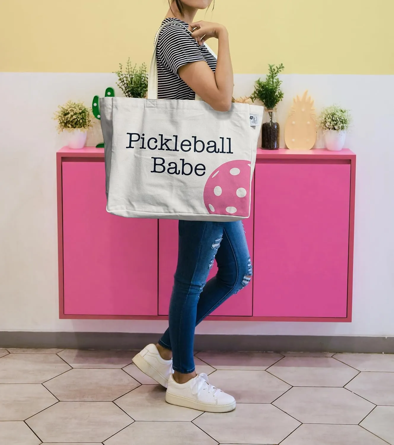 Large Canvas Pickleball Tote - Sustainable, Funny & Cute Grocery Bag