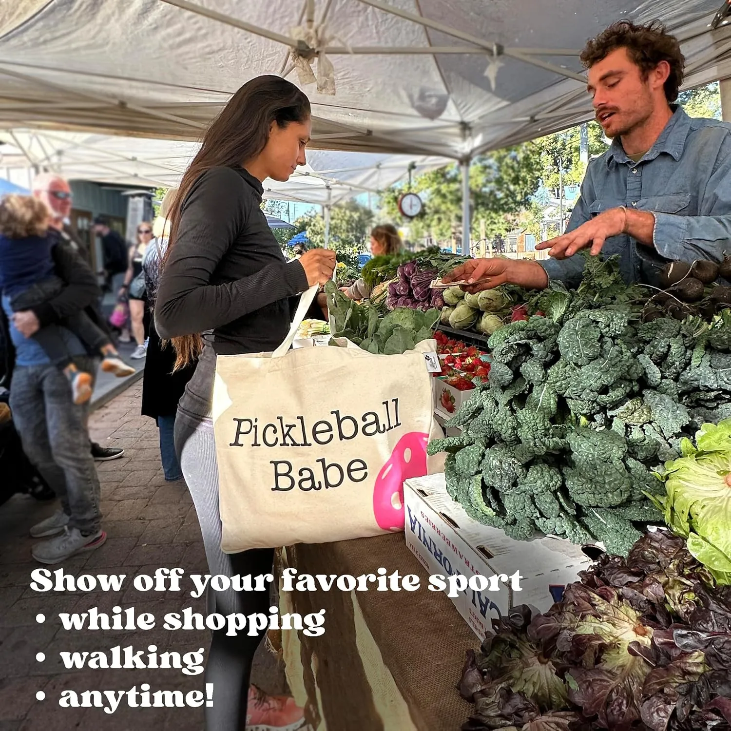 Large Canvas Pickleball Tote - Sustainable, Funny & Cute Grocery Bag