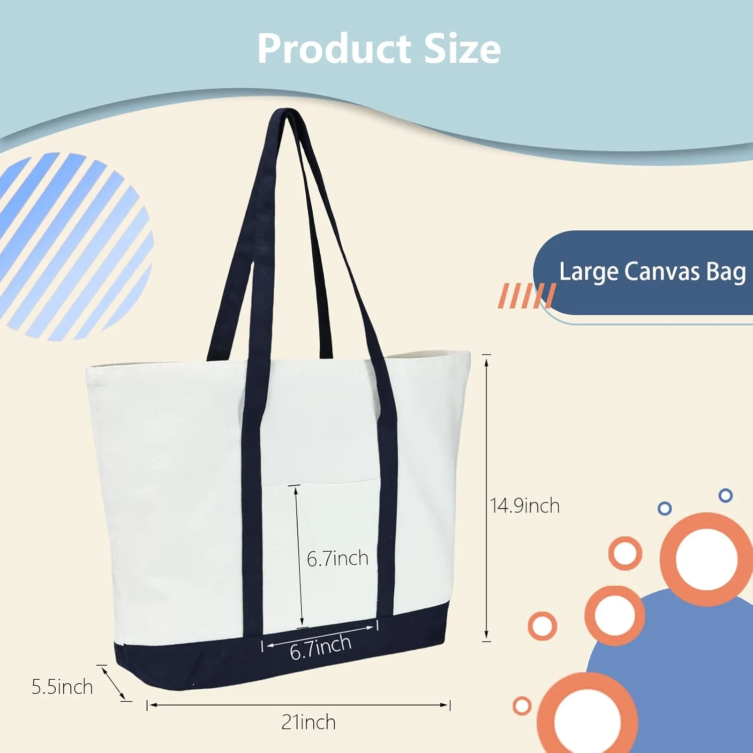 Large Canvas Tote Bag for Women 12OZ Reusable Cotton Grocery Shopping Bag with Pocket for Daily Travel Crafts Bag