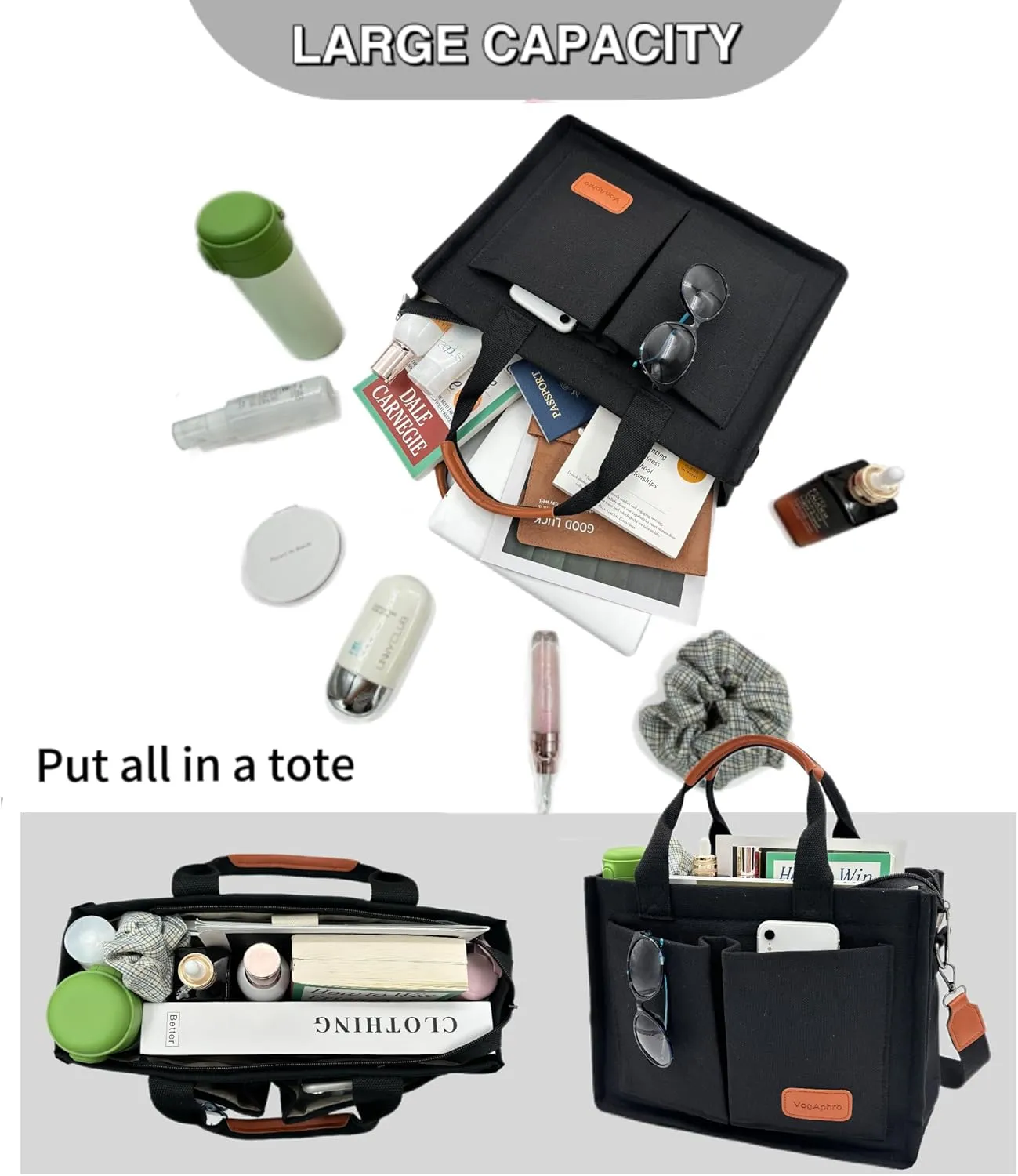 Large Canvas Tote Bag for Women Work Tote Bags with Pockets Laptop Crossbody Purses Everyday Bag Handbags for Travel