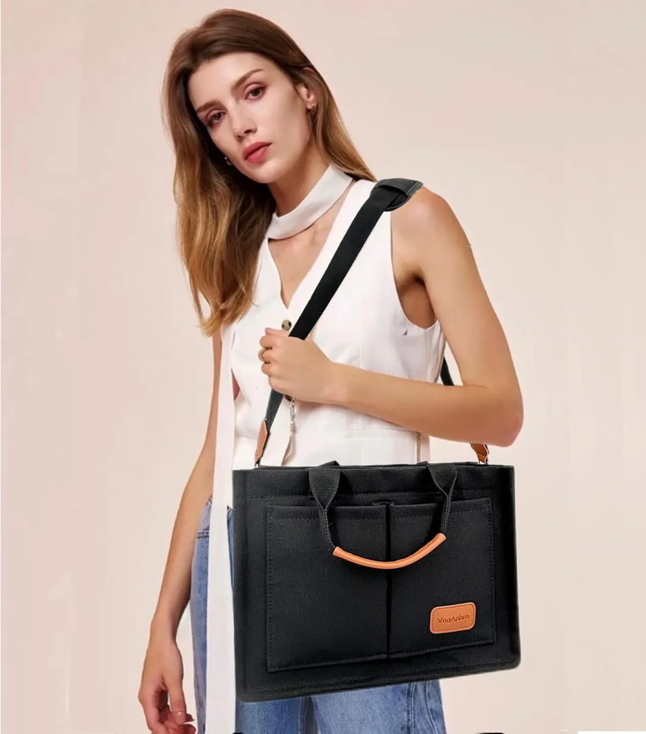Large Canvas Tote Bag for Women Work Tote Bags with Pockets Laptop Crossbody Purses Everyday Bag Handbags for Travel