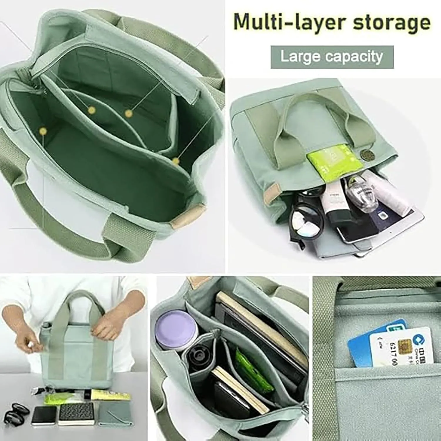 Large Capacity Multi-pocket Handbag Handmade, Crossbody Tote Bag with Zipper for Travel, Work