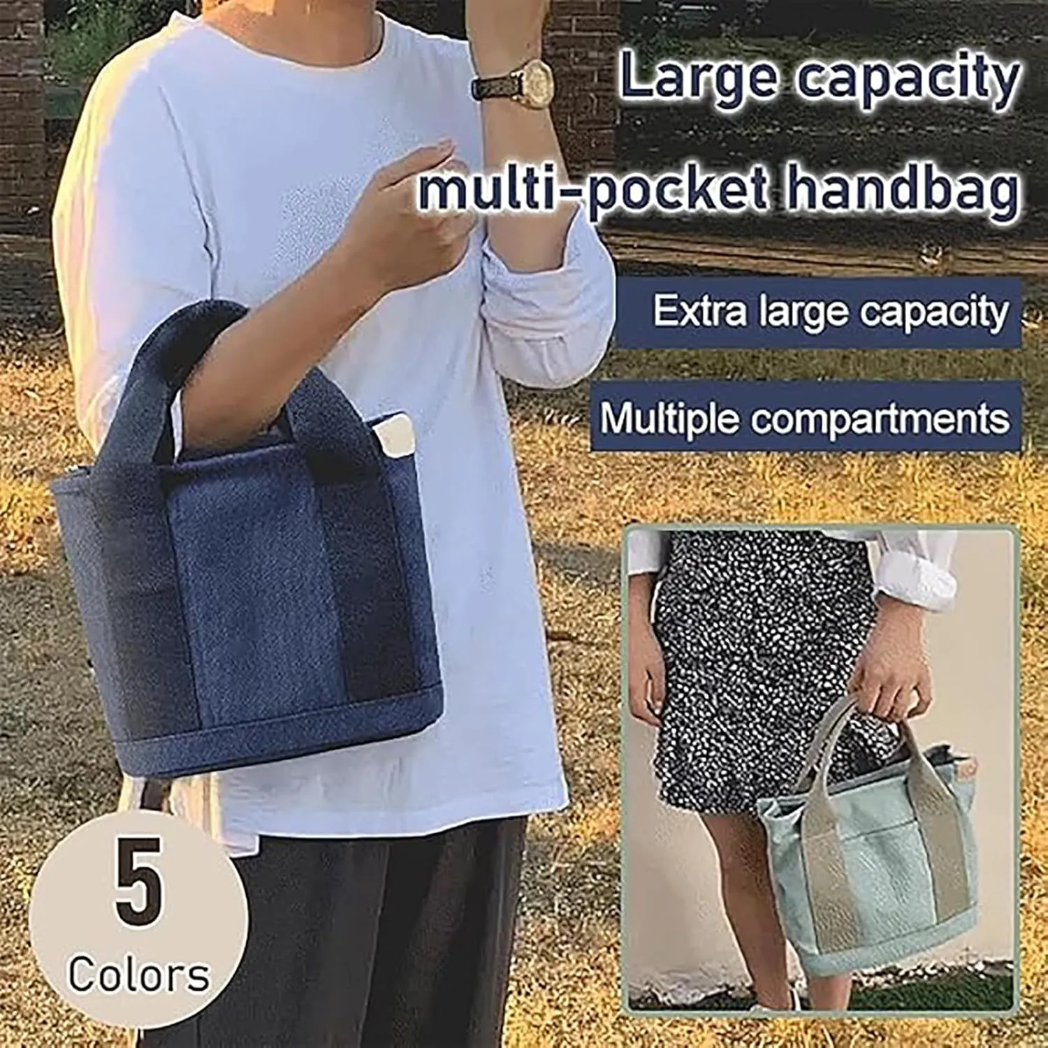 Large Capacity Multi-pocket Handbag Handmade, Crossbody Tote Bag with Zipper for Travel, Work