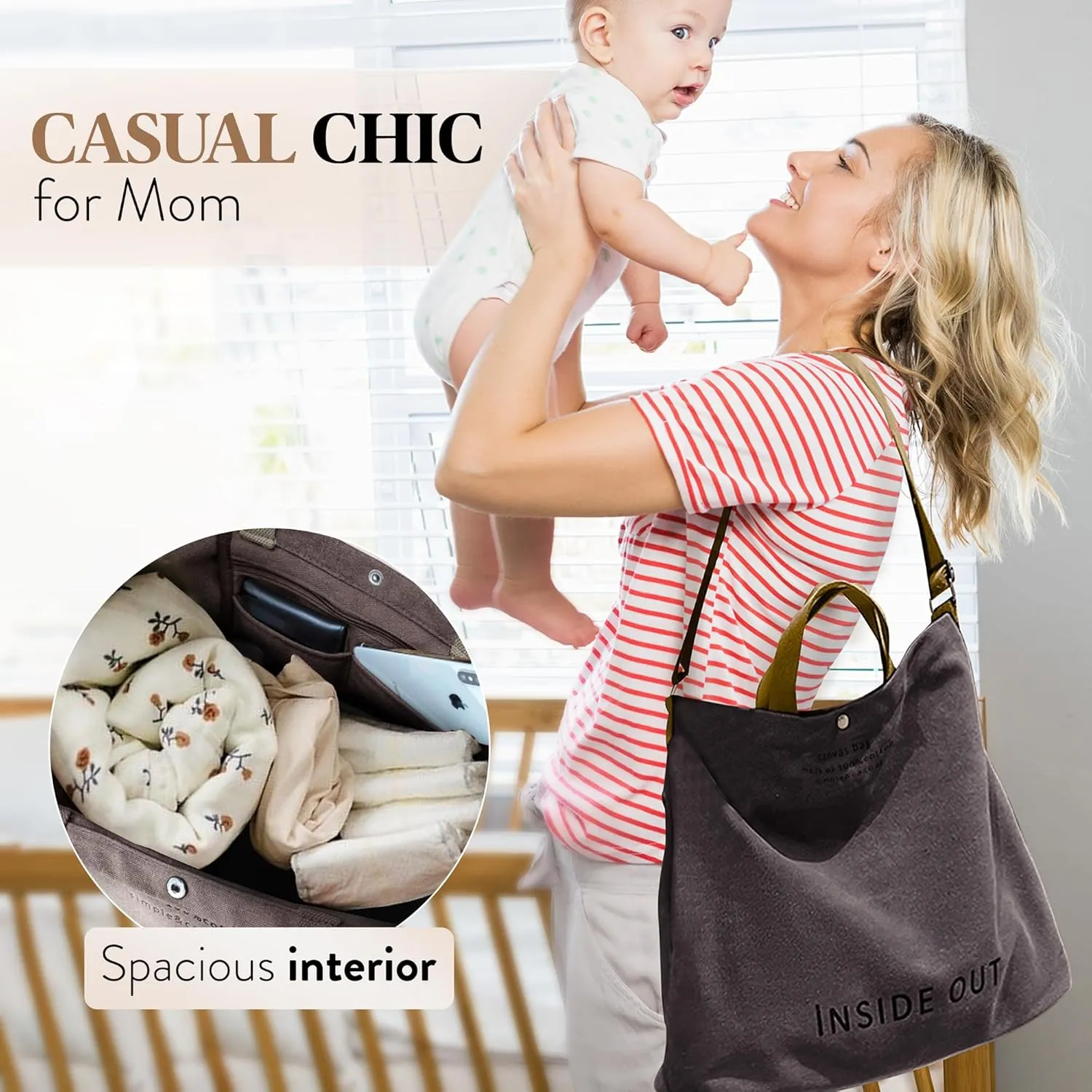 Large Tote Bag for Women, Canvas Bag Women Gift, Fashion Crossbody 16oz 100% Cotton Bag, Large Capacity Shoulder Bag