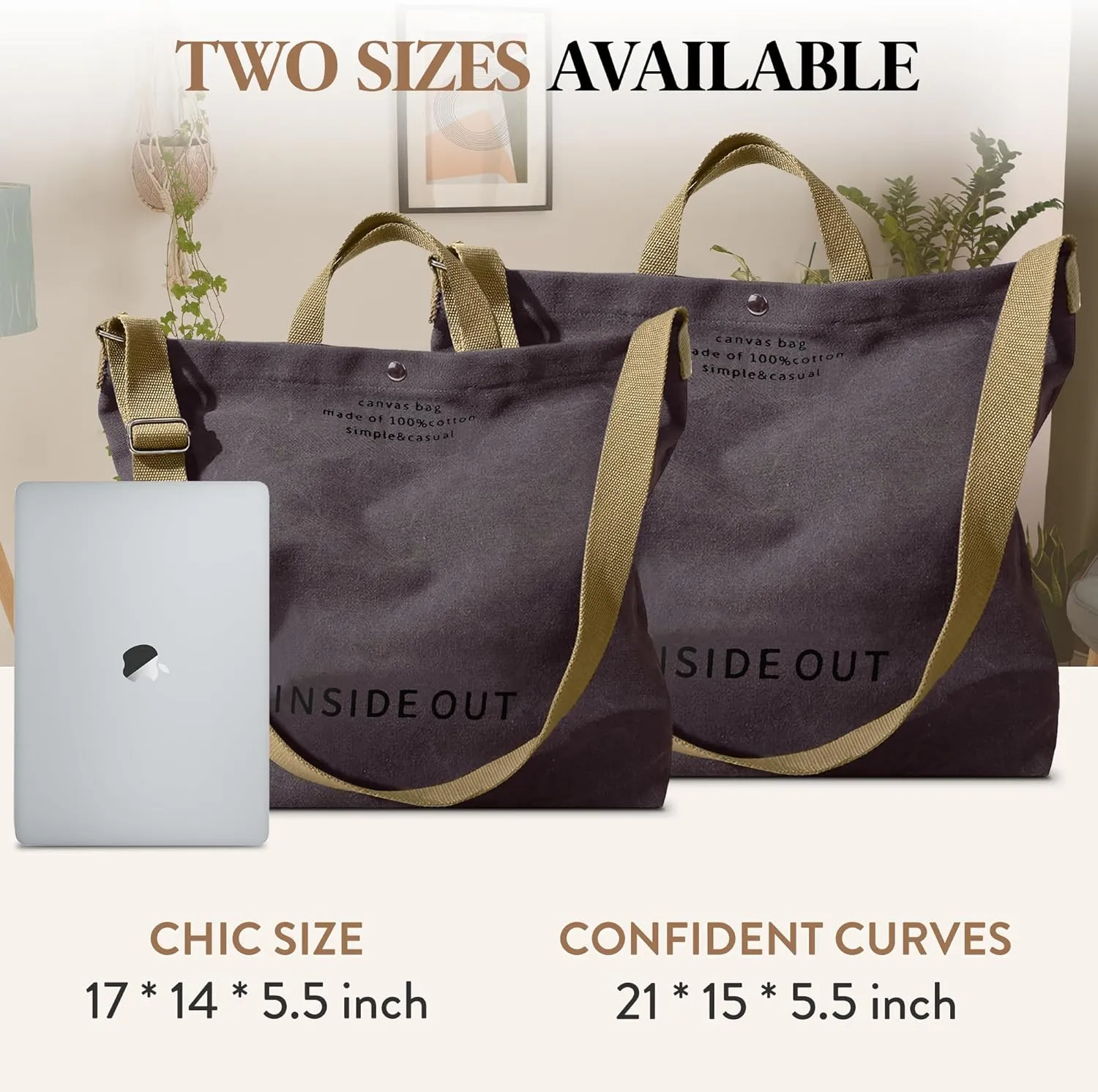 Large Tote Bag for Women, Canvas Bag Women Gift, Fashion Crossbody 16oz 100% Cotton Bag, Large Capacity Shoulder Bag