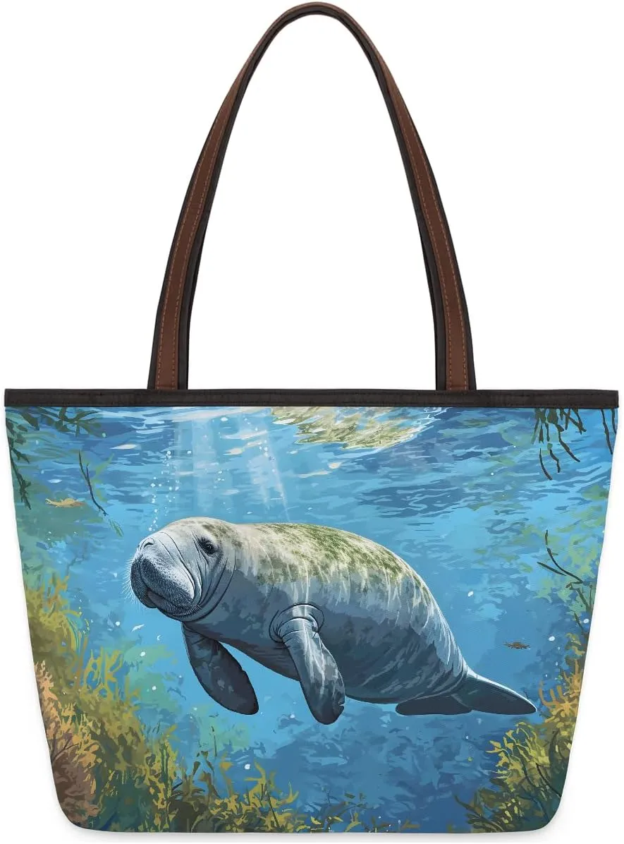 Large Tote Bag for Women Ocean Animal Walrus Weekender Bags Waterproof Hand Bag with Zipper and Handle Reusable Grocery Bags Casual Beach Tote Purse for Work Travel Vacation Shopping Gym