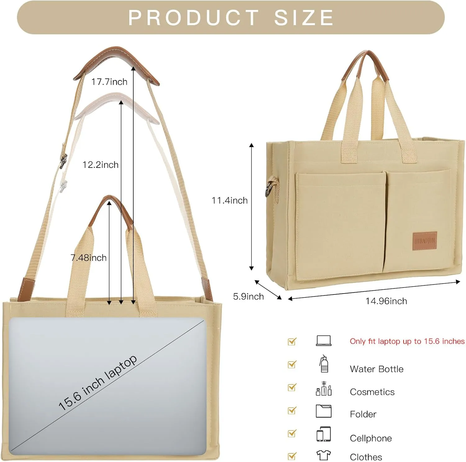 Large Tote Bag with Zipper and Compartments for Women, 15.6 Inch Laptop/Bible/Travel/Nurse Bag, Gifts for Women.