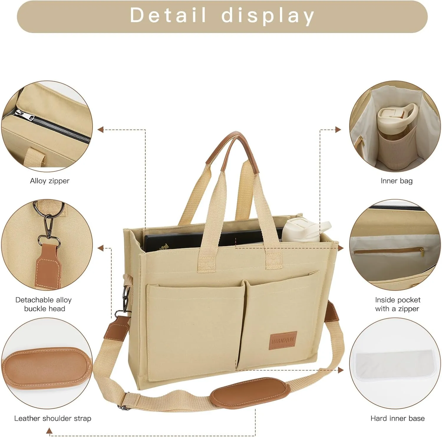 Large Tote Bag with Zipper and Compartments for Women, 15.6 Inch Laptop/Bible/Travel/Nurse Bag, Gifts for Women.