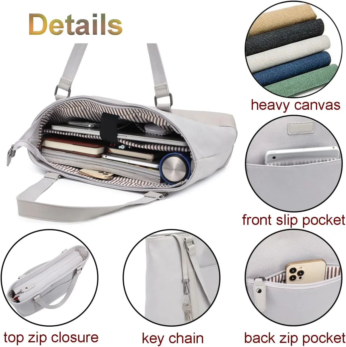 Large Tote Bags for Women 15.6 Inch Laptop Bag Lightweight Canvas Professional Work Briefcase