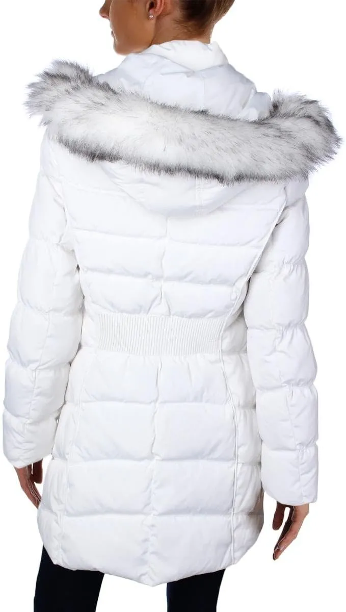 Laundry by Shelli Segal Women's 3/4 Hooded Puffer with Faux Fur Trim