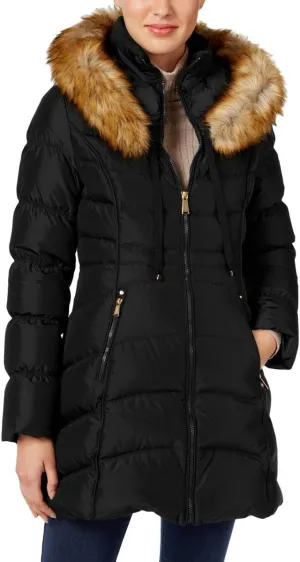 Laundry by Shelli Segal Women's 3/4 Hooded Puffer with Faux Fur Trim