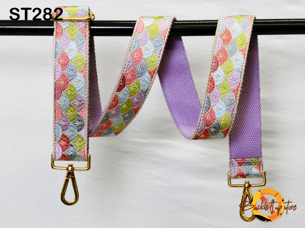 Lavender Embroidered Purse Strap Crossbody Strap for Purses Handbag Boho Bag Strap Embroidery Replacement Strap Guitar Strap Gift for Her