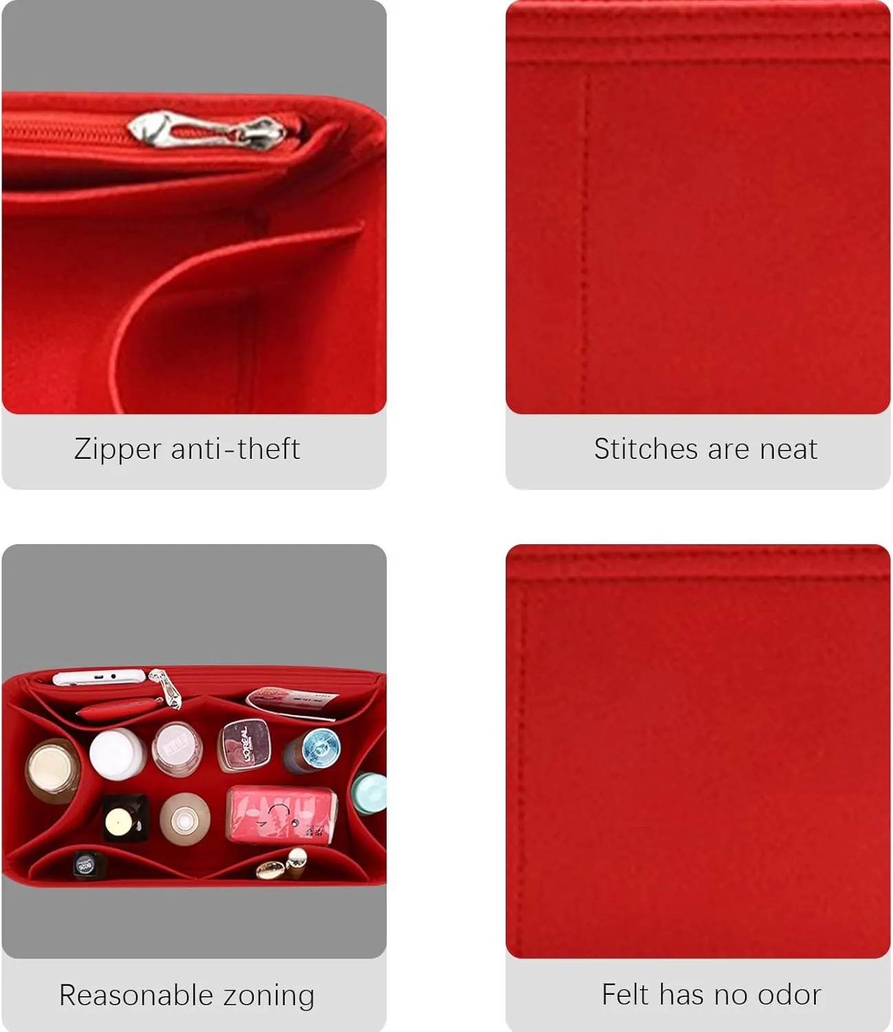 Lckaey Purse organizer for Speedy 25 HandBag protective insert Tote Bag and hand bag insert protectorY073red-M