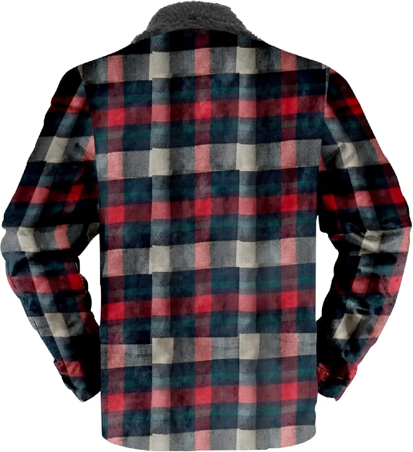 LCMTWX Men's Cotton Plaid Shirts Jacket Print Hooded Zipper Pocket Long Sleeve Shirt Patchwork Jacket Loose Thickened Heavy