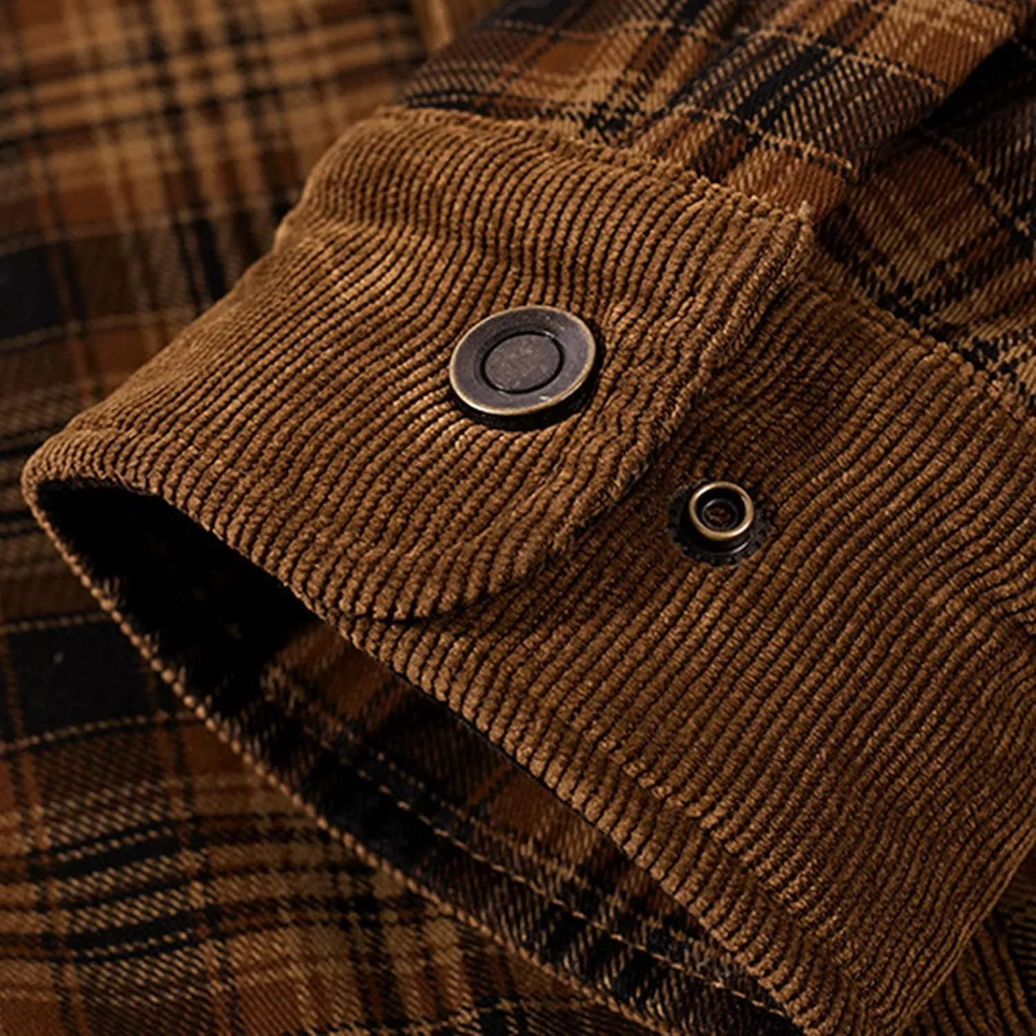 LCMTWX Mens Flannel Jacket Casual Plaid Print Lapel Button Down Pocket Long Sleeve Shirt Patchwork Jacket Thickened ​Coat