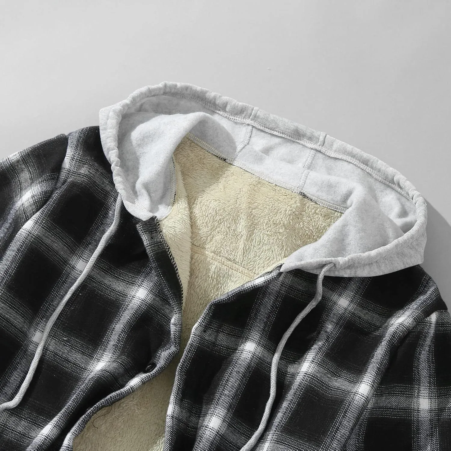 LCMTWX Men's Flannel Jackets Large Plaid Lapel Pocket Plus Velvet Coat Shirt Top Coat with Zipper with Hood for