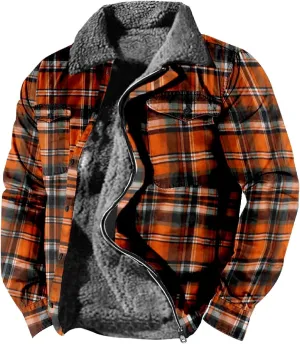 LCMTWX Men's Fleece Lined Flannel Shirt Jacket Winter Plaid Button Down Stand Collar Snow Coat Jacket Outwear with Casual