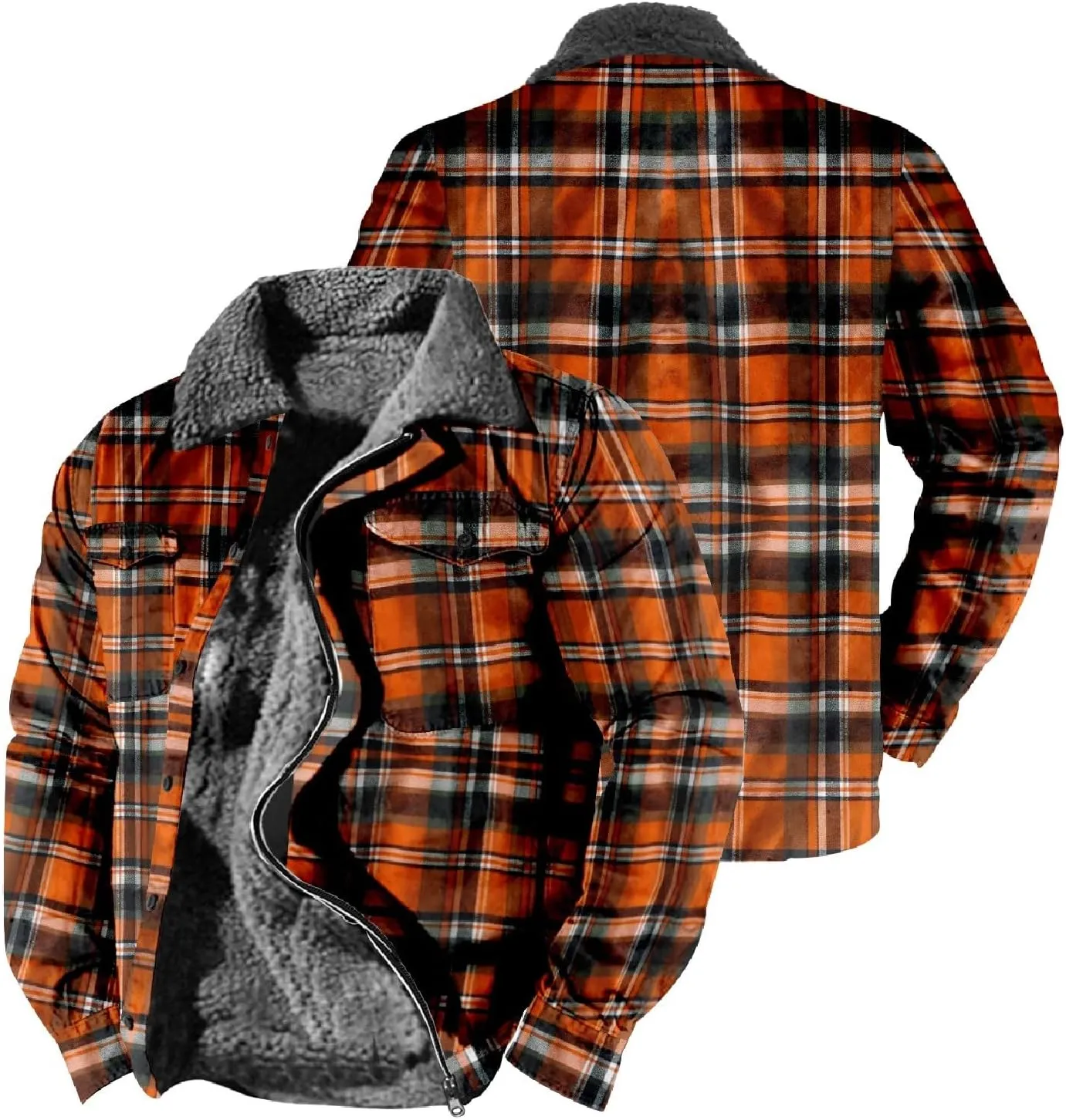 LCMTWX Men's Fleece Lined Flannel Shirt Jacket Winter Plaid Button Down Stand Collar Snow Coat Jacket Outwear with Casual