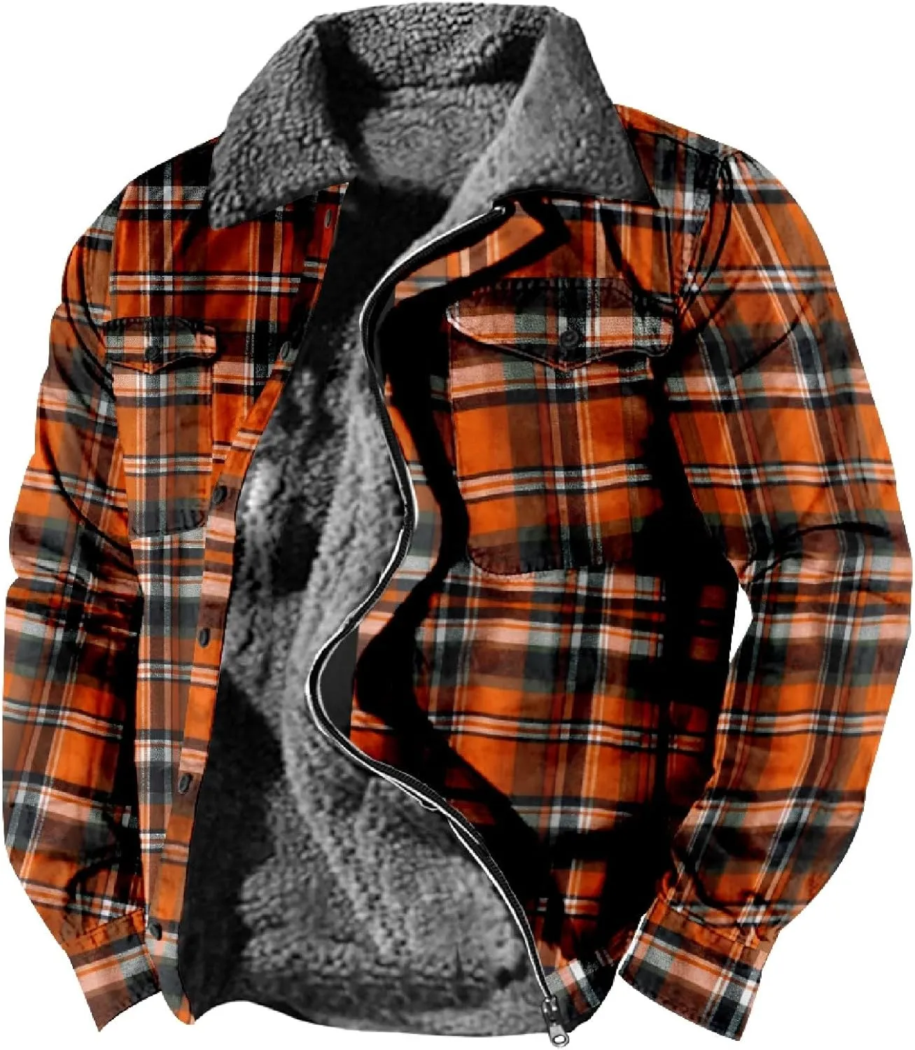 LCMTWX Men's Fleece Lined Flannel Shirt Jacket Winter Plaid Button Down Stand Collar Snow Coat Jacket Outwear with Casual