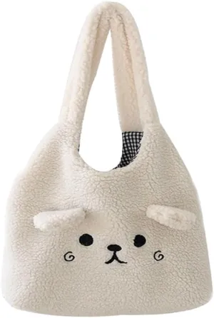 Leadigol Plush Tote Handbag, Fluffy Shoulder Bag, Shopping Bag, Winter Soft Plush Tote Bag, Embroidery Imitation Lamb Hair Shoulder Bag