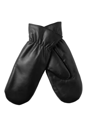 Leather Faux Fur Mittens - Jet Black