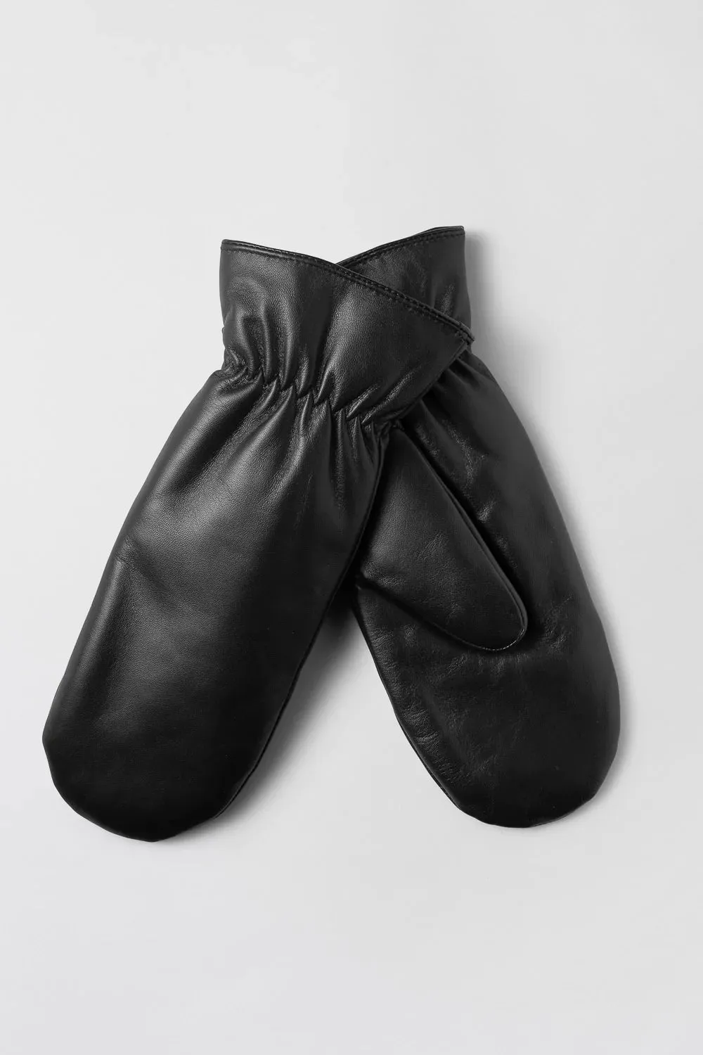 Leather Faux Fur Mittens - Jet Black