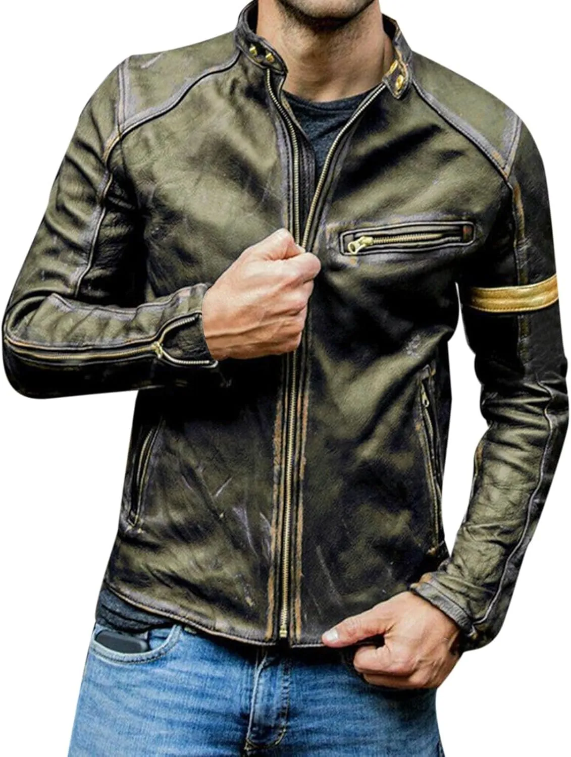 Leather Jacket Mens Club Coat Vintage Autumn Winter Men Jacket Collar Men's Coats Jackets Mens Jacket Lightweight