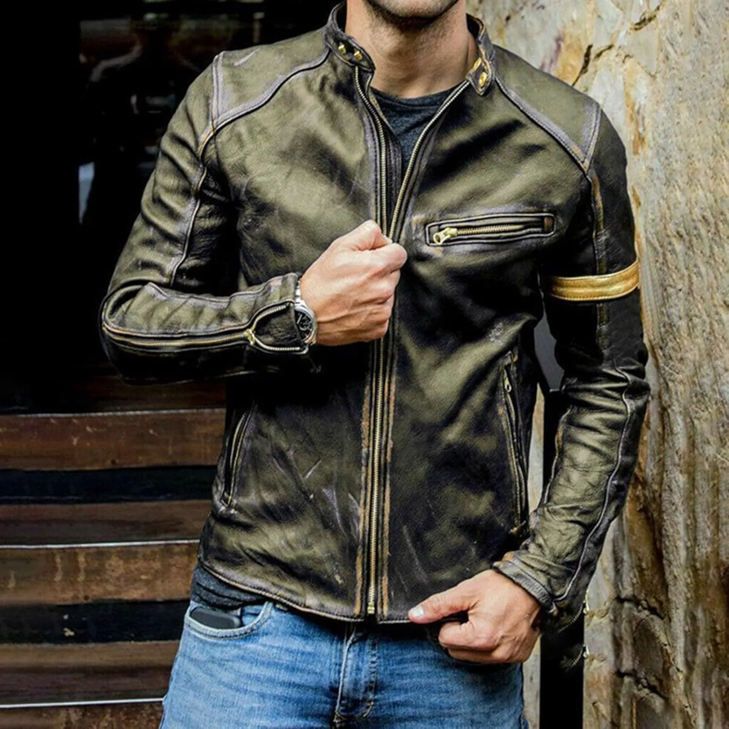 Leather Jacket Mens Club Coat Vintage Autumn Winter Men Jacket Collar Men's Coats Jackets Mens Jacket Lightweight