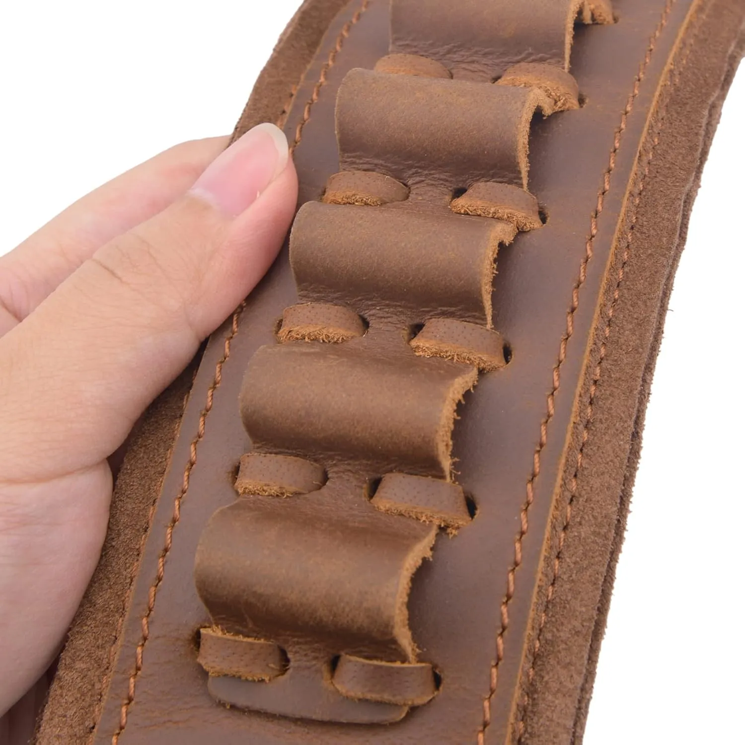 Leather Rifle Sling Gun Ammo Shell Holder Straps Loops for .308 .30-06, 45-70 410GA .44mag Cartridges