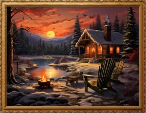 Leczany Cross Stitch Stamped Kit for Beginner - The Beautiful Scenery of Dusk | DIY Embroidery Starter Patterns Craft Kit Needlepoint for Adults or Kids | 11CT, 3 Strands | 16.9x13 inches