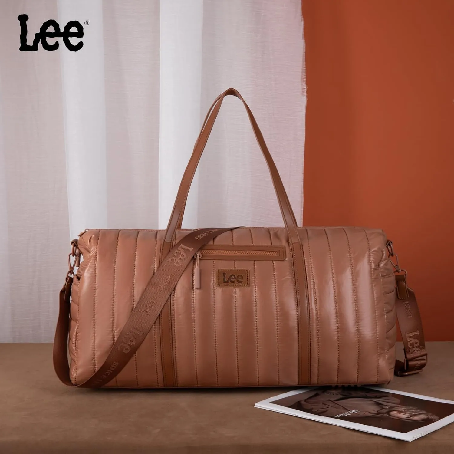 Lee Quilted Travel Duffel Bag for Women, Large Soft Puffy Lightweight Weekender Gym Bag with Adjustable Strap Water-Resistant Overnight Carry On Bag for Trips Sport Airplane Hospital