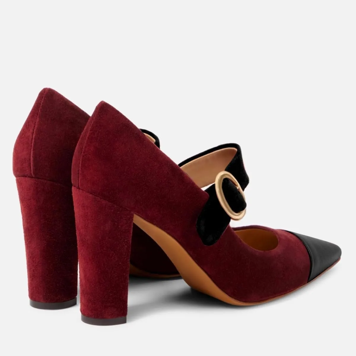 LEHOOR Women Chunky High Heel Mary Jane Pumps Pointed Toe Ankle Strap Dress Pumps Cap Toe Mary Jane Block Heels 3 inch 4-11 M US