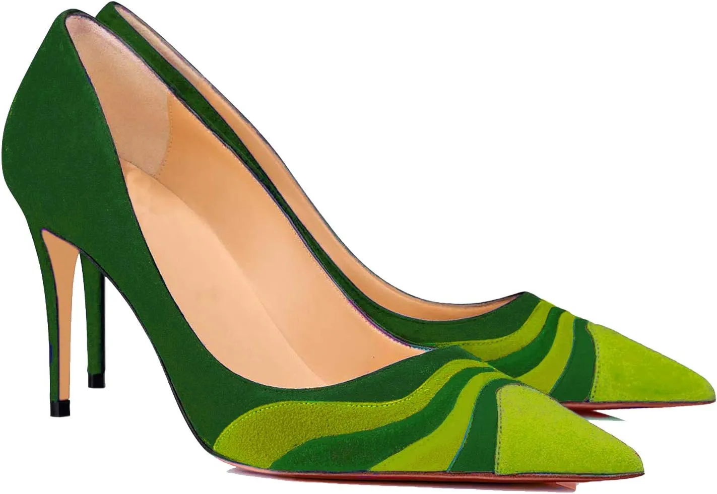 LEHOOR Women Rainbow Kitten Heels Pumps Pointed Toe Suede Stiletto, 3 inch High Heel Pumps Multicolor Closed Toe Classic for Ladies Dress Party 4-15 M US