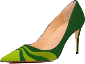 LEHOOR Women Rainbow Kitten Heels Pumps Pointed Toe Suede Stiletto, 3 inch High Heel Pumps Multicolor Closed Toe Classic for Ladies Dress Party 4-15 M US