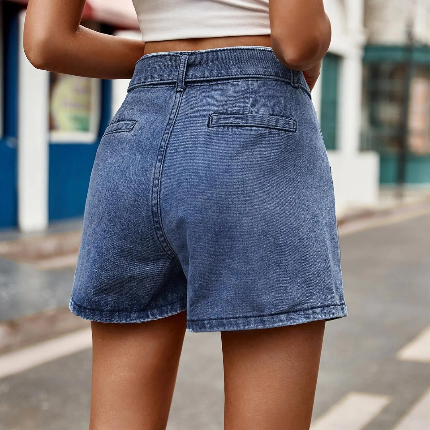 LEMONONSTORE Fashion 2025 Paper Bag Denim Shorts for Women Loose Summer Folded Hem Jean Shorts Bow-Tie Waisted Shorts Pant