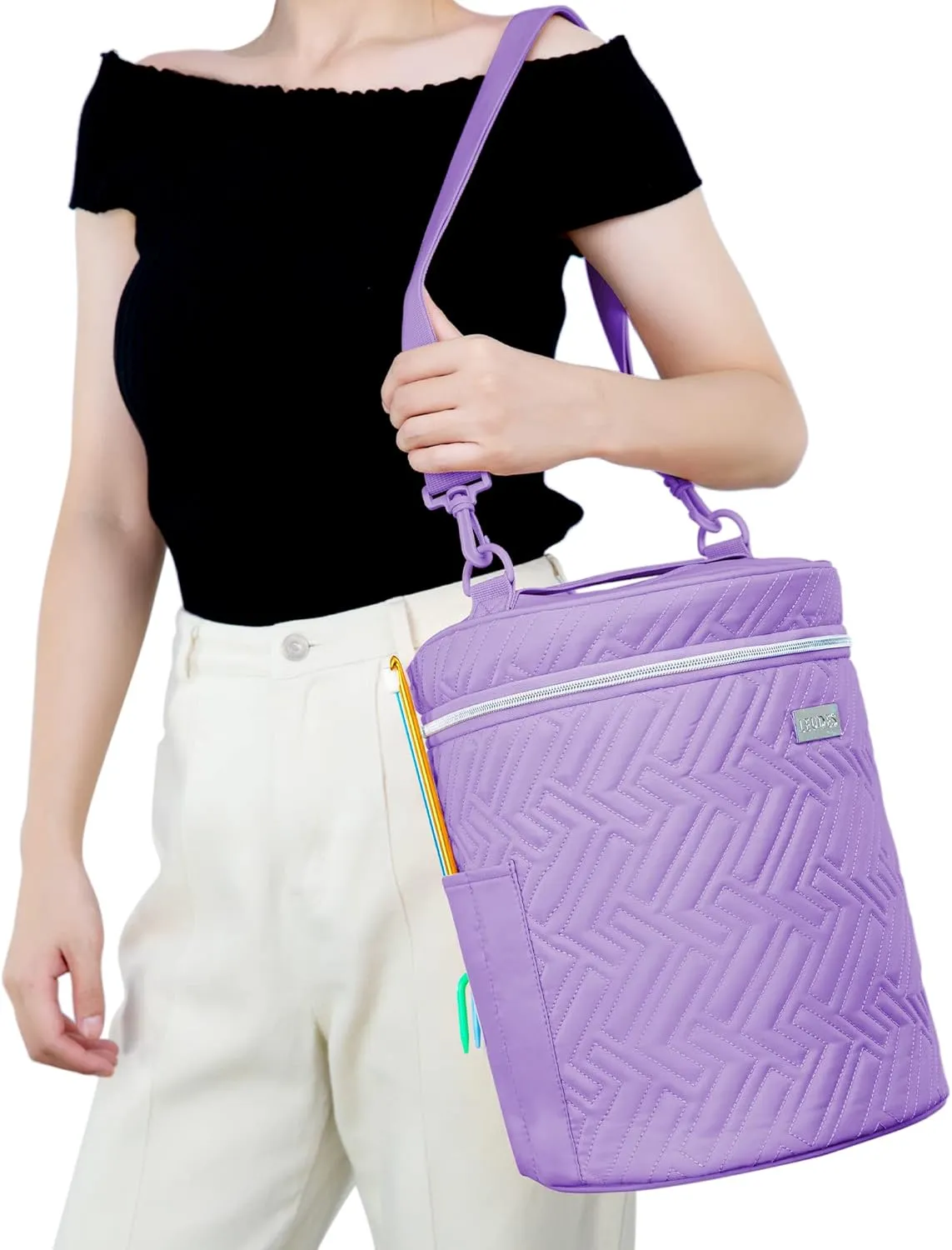 Leudes Yarn Bag, Crochet Tote Knitting Bag Water Resistant Yarn Storage Organizer Holder Case for Crochet Hooks Needles Knitting Kit for Beginners (Purple)